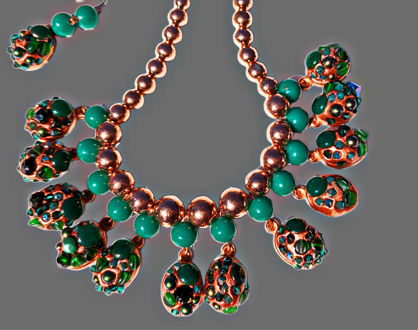 Vintage Copper + Green Beads Amazing Necklace Gay Isber one of a kind USA Made 1 of 1-Gay Isber Designs