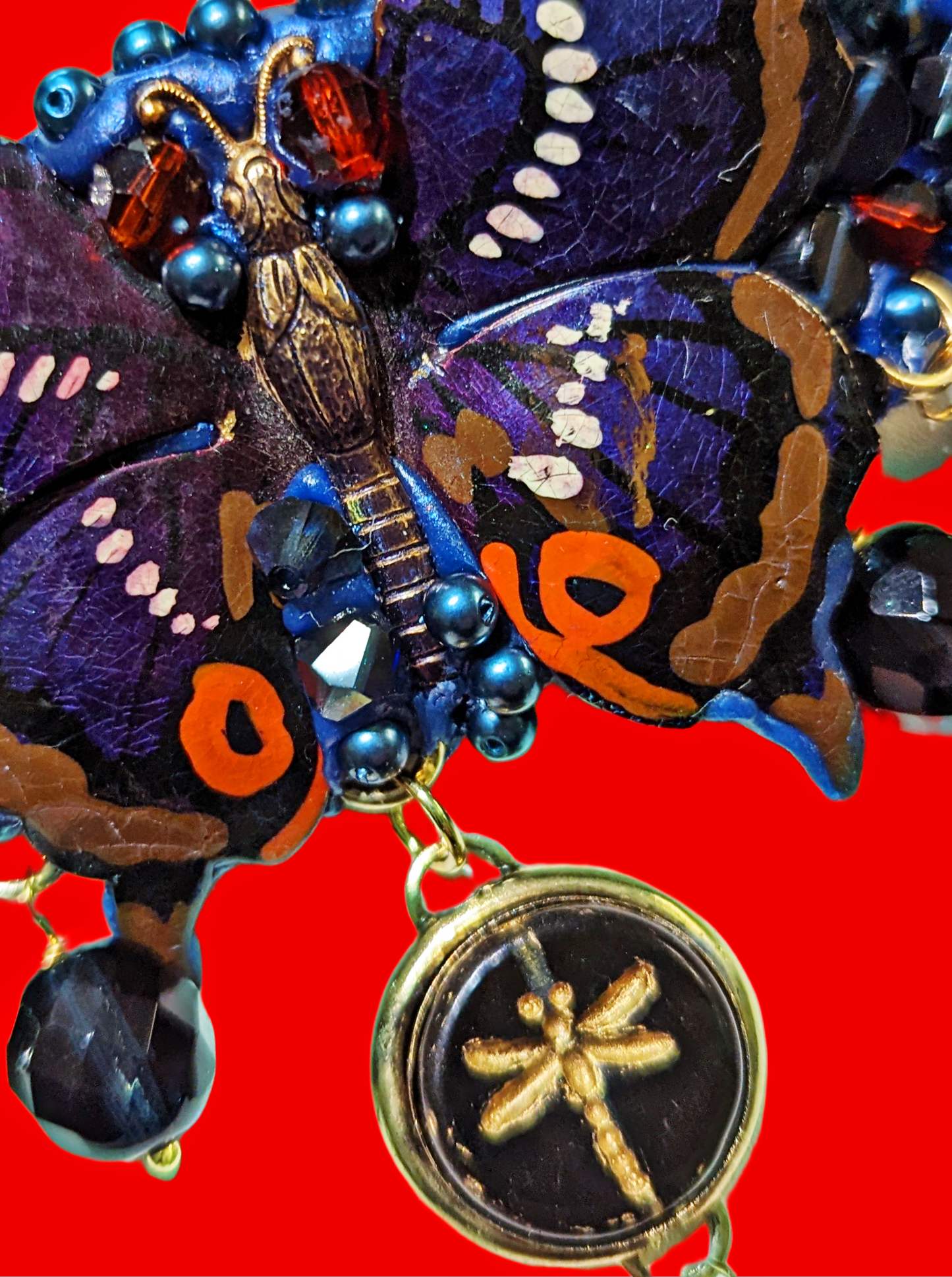 Montana Blue Butterfly Dragonfly Statement Art Collar Necklace Gay Isber USA 1 of 1-Gay Isber Designs