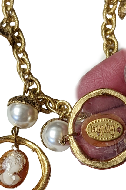 Shell Hand Carved Vintage Cameos set in Clear Resin Necklace Pearls Gay Isber Sister Collection-Gay Isber Designs