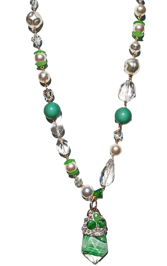 Unique Swarovskis Vintage Drop Green Cantaloupe Pearl Necklace Set Created by Gay Isber-Gay Isber Designs