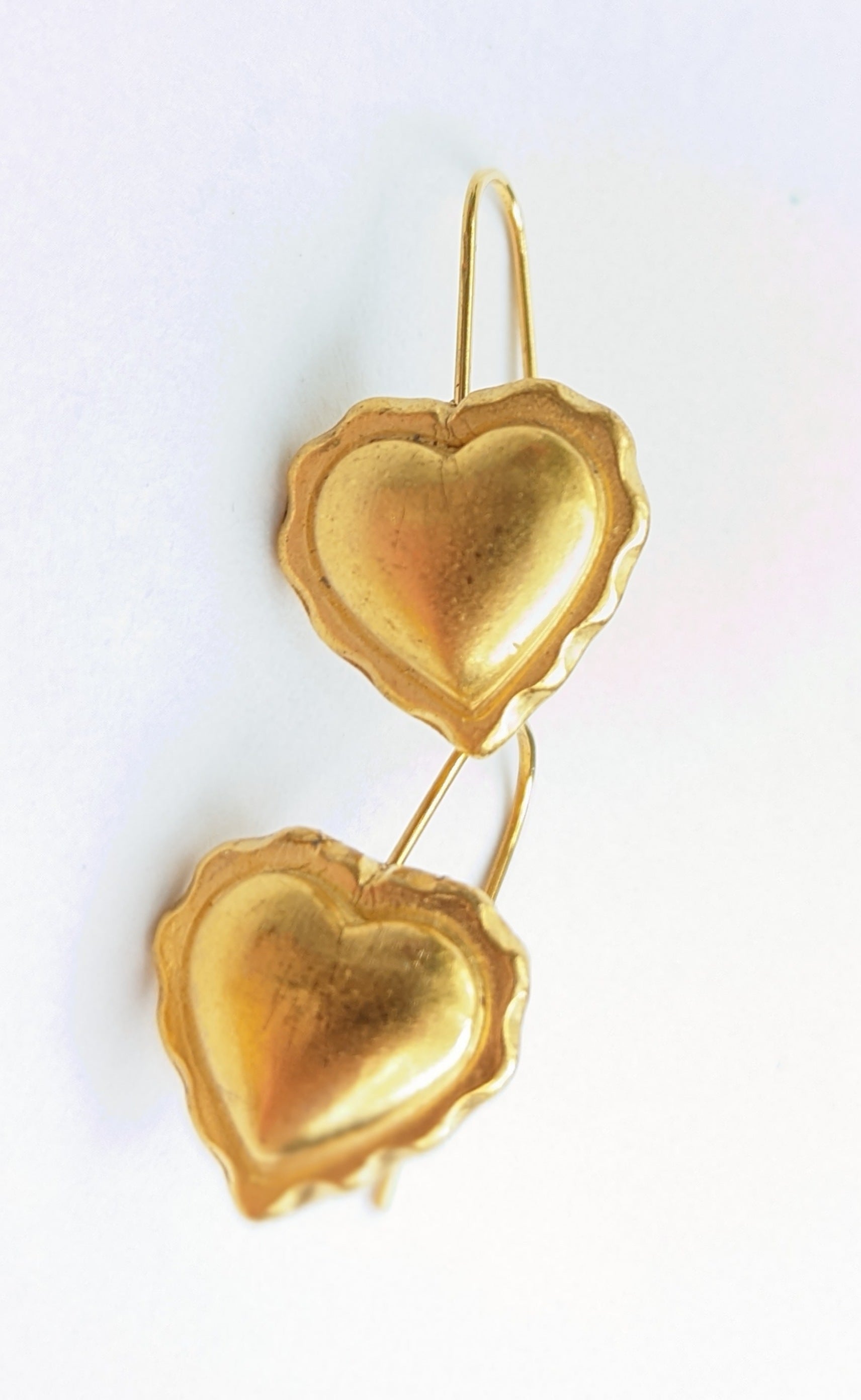 Brass Hearts Matte Gold Plated Hanging Hook Earrings USA Made Gay Isber Gift Bag-Gay Isber Designs