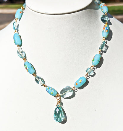 Beautiful Baby Aqua Blue Vintage Japanese Beads Handlinked 16 inch Necklace Gay Isber-Gay Isber Designs