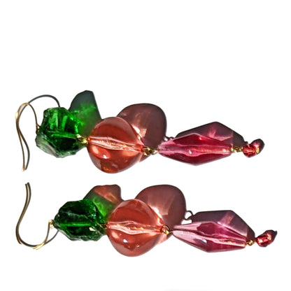 Pink Green Watermelon Earrings Supar Pops Gay Isber Swarovski Vintage Acrylic Long-Gay Isber Designs