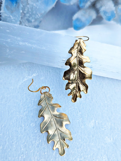 Big Brass Oak Leaf Earrings 100% USA made Sustainable Designer Gay Isber Austin, Texas-Gay Isber Designs