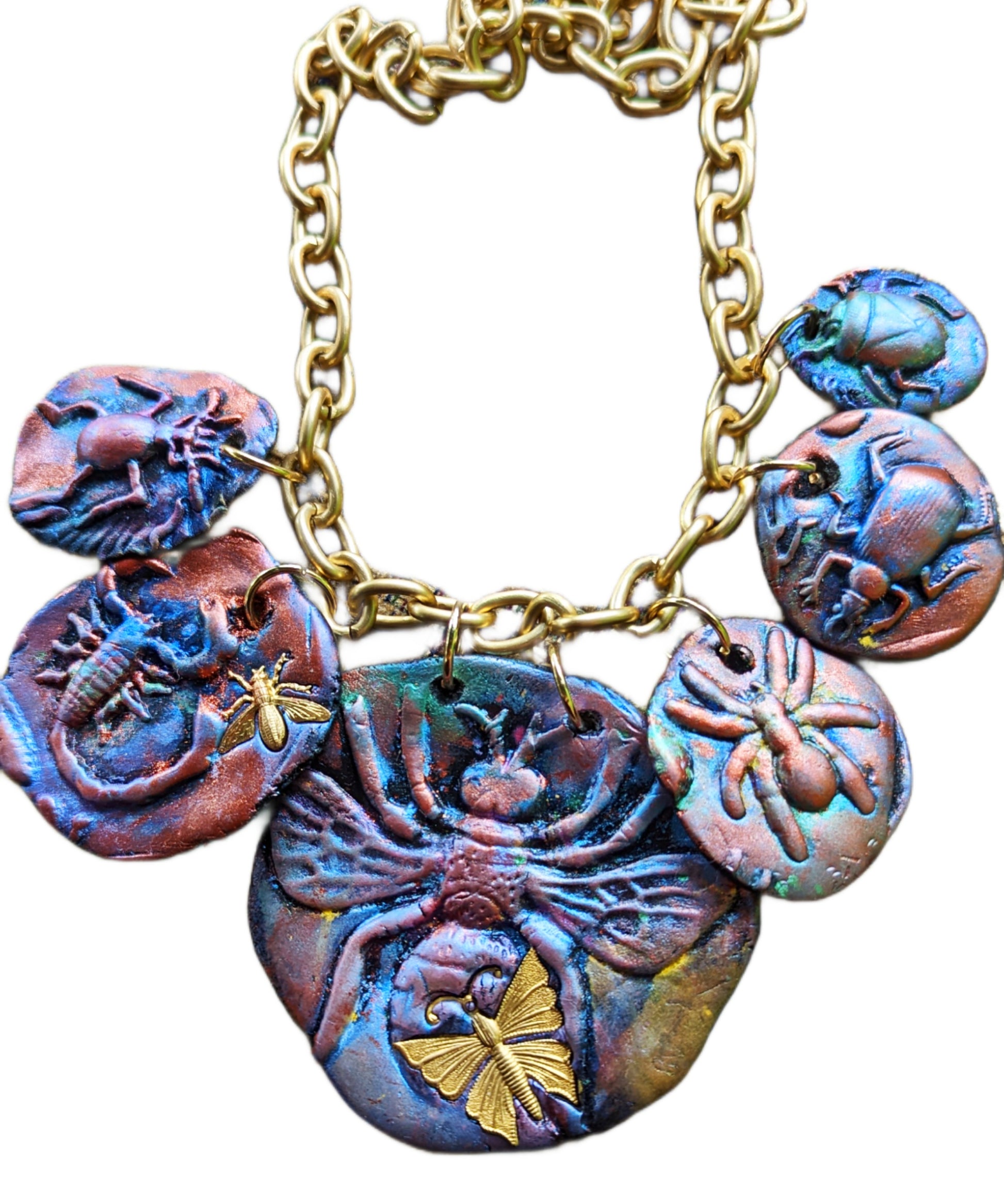 Blues Purples Colorful Bug One of a Kind Art Necklace Gay Isber Adjustable Be noticed!-Gay Isber Designs