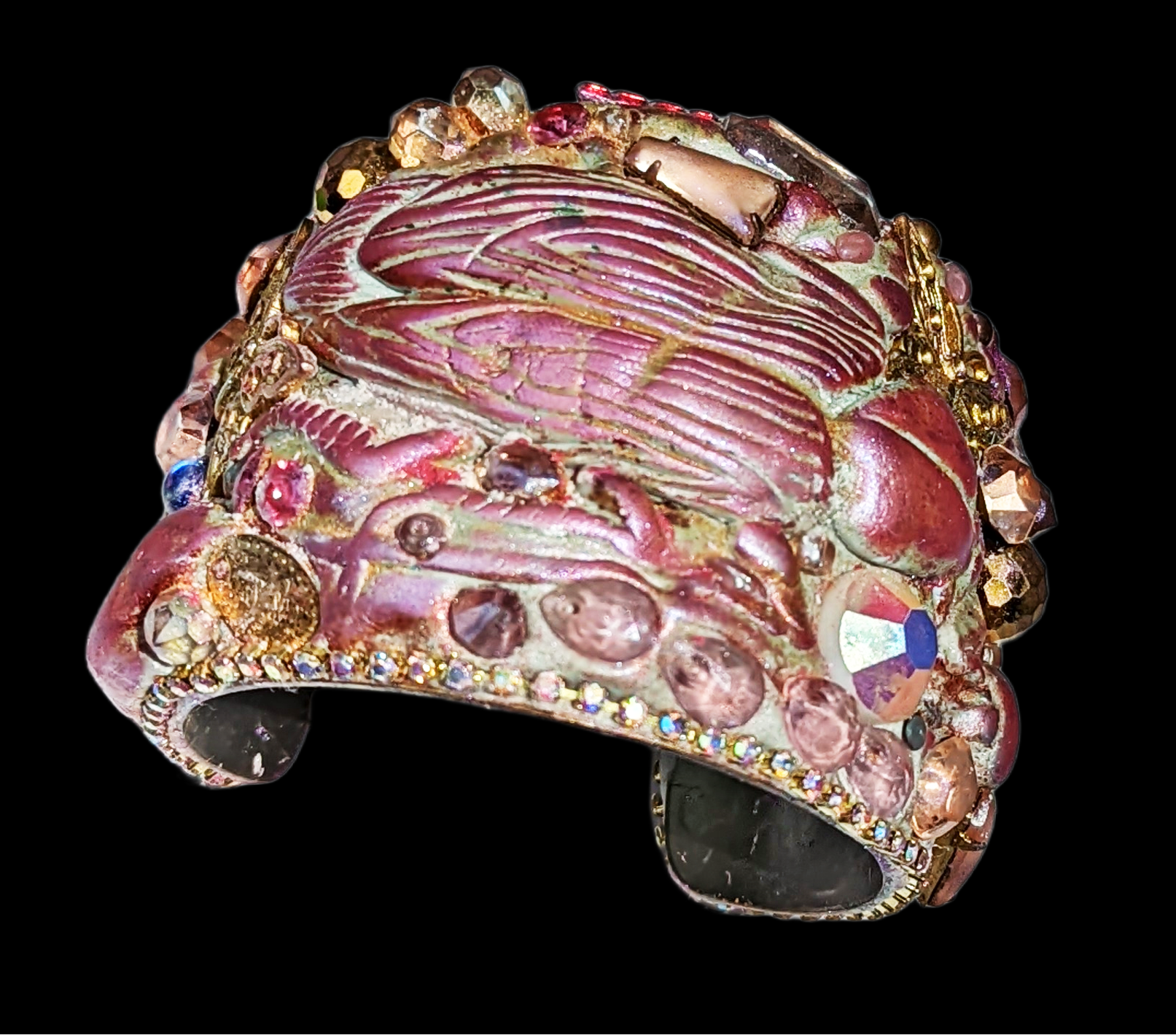 Pink and Pearl Bug Cuff Bracelet One of a Kind Art Cuff Gay Isber-Gay Isber Designs