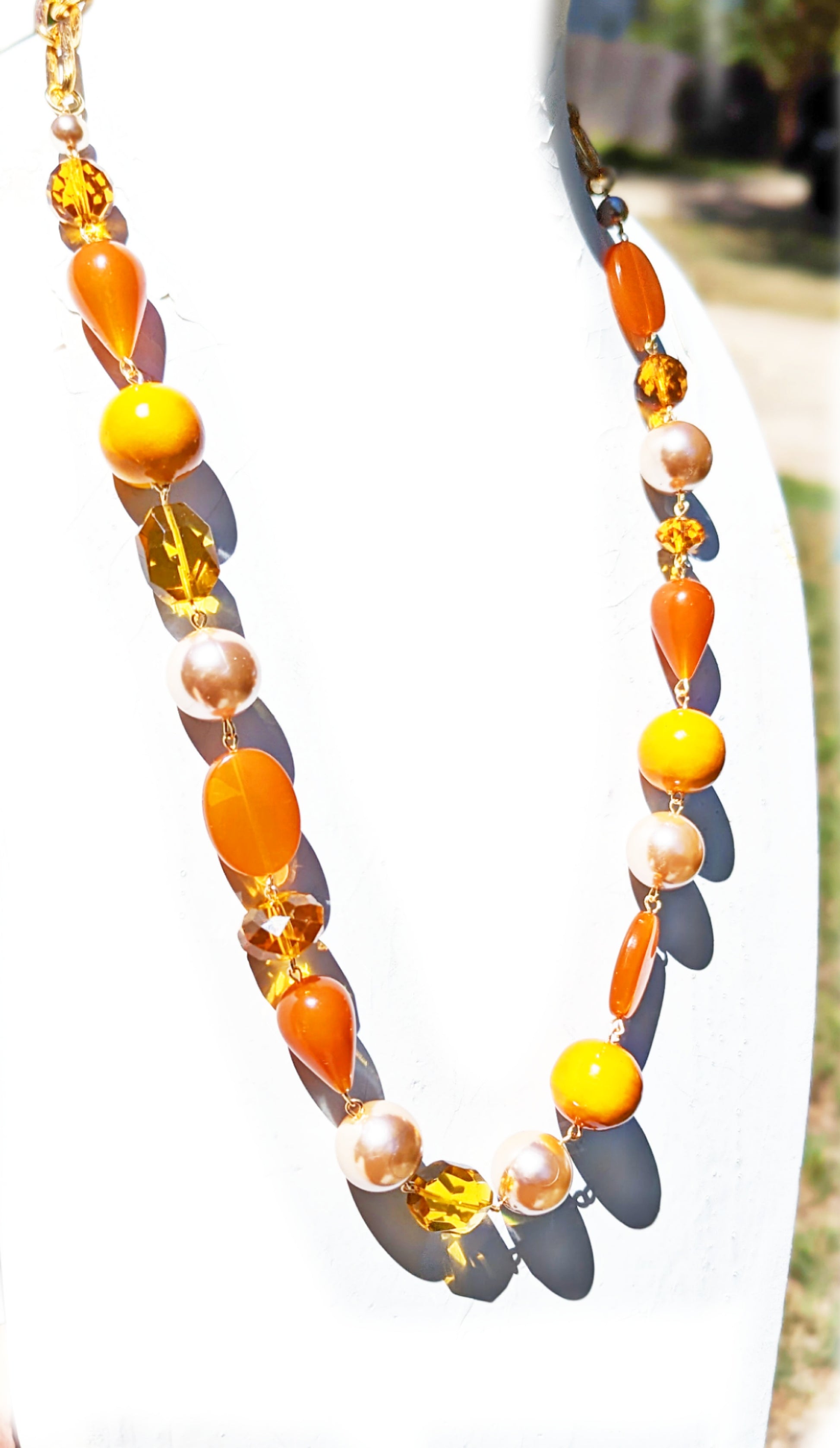 Mustard Cotton Pearls Burnt Orange Vintage Pearls Hand Linked Necklace Gay Isber one of a kind USA Made 1 of 1 unisex-Gay Isber Designs