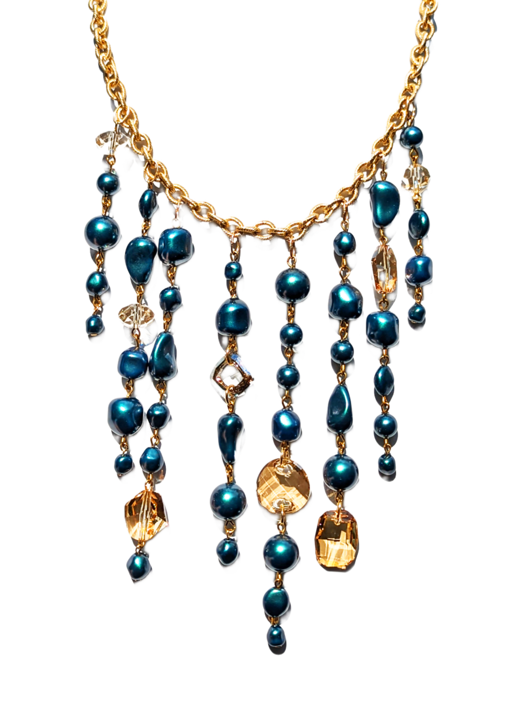 Swarvoski Tahitian Pearls + Golden Shadow Bib Necklace Gay Isber's Luxury Collection-Gay Isber Designs