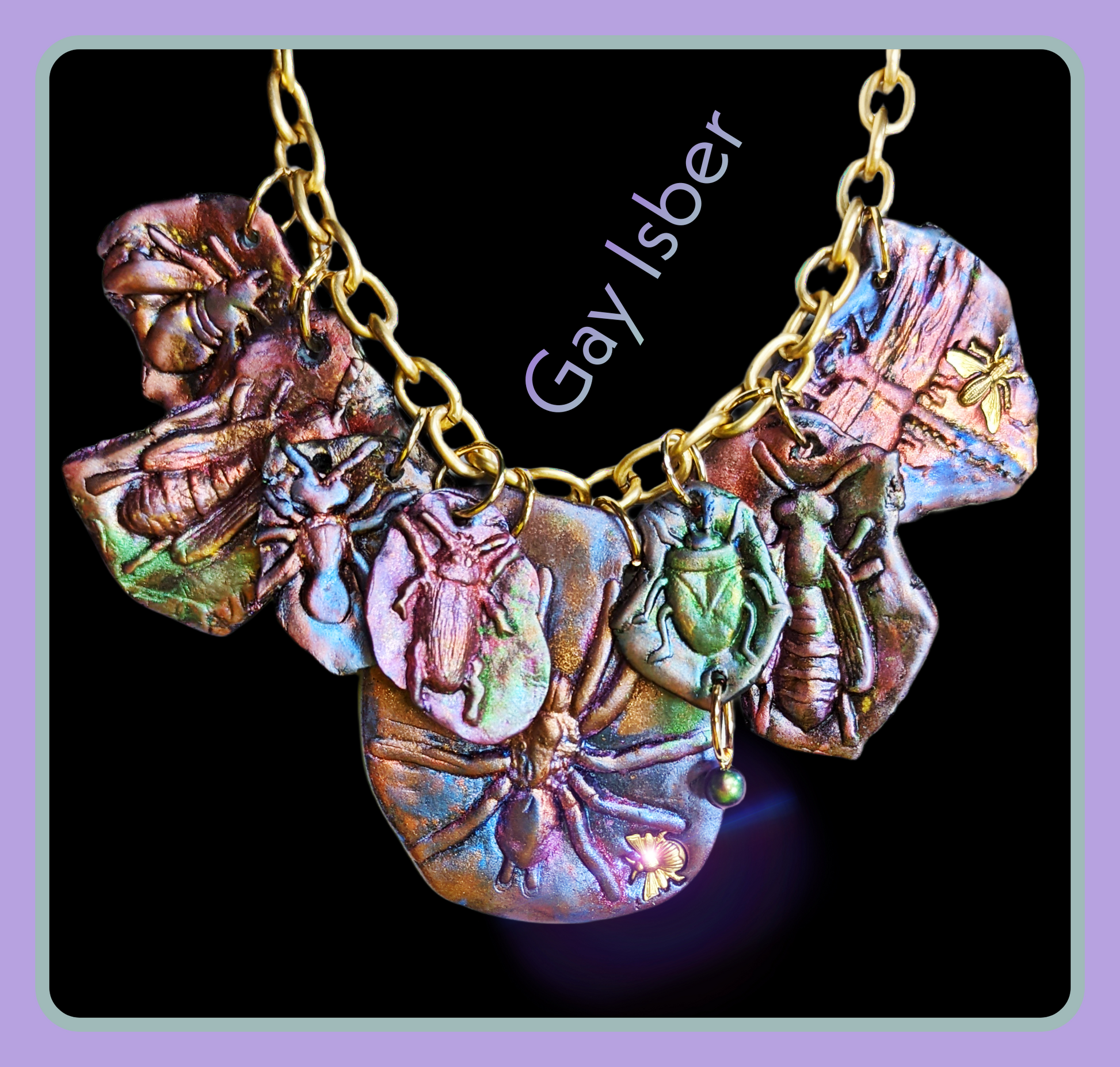 Beautiful Bug & Butterfly Necklace Gay Isber one of a kind USA Made-Gay Isber Designs