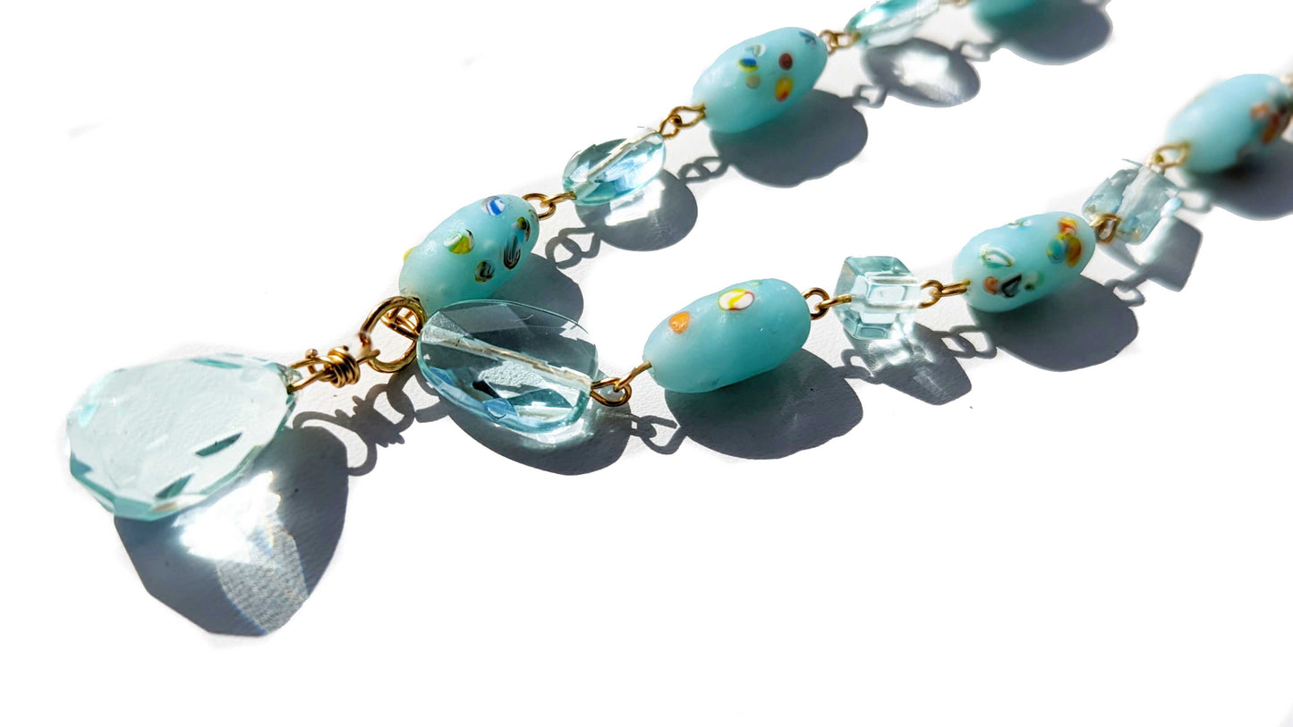 Beautiful Baby Aqua Blue Vintage Japanese Beads Handlinked 16 inch Necklace Gay Isber-Gay Isber Designs