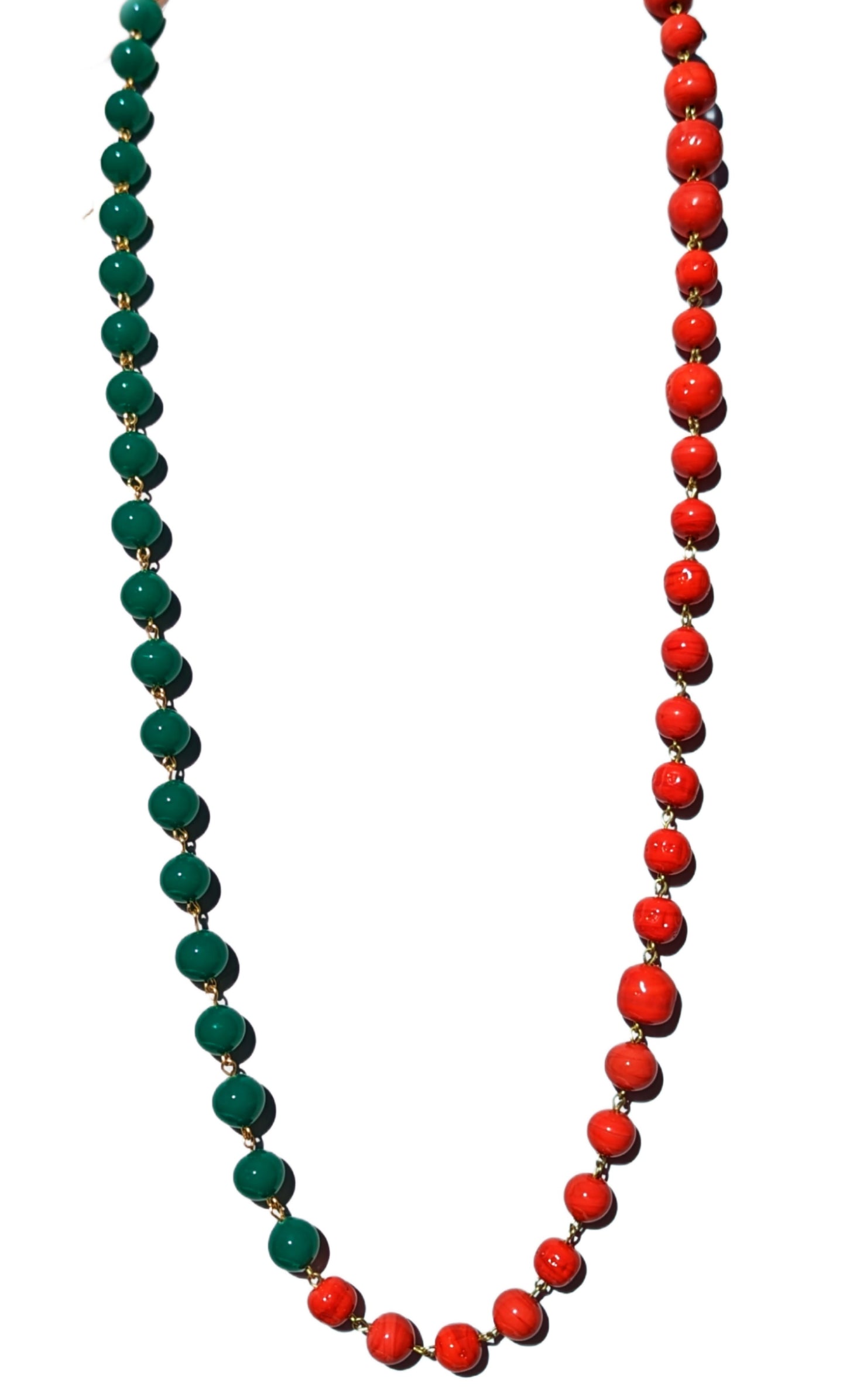 Vintage Barque Glass Coral Color + Green Beads Amazing Necklace Gay Isber one of a kind USA Made 1 of 1-Gay Isber Designs