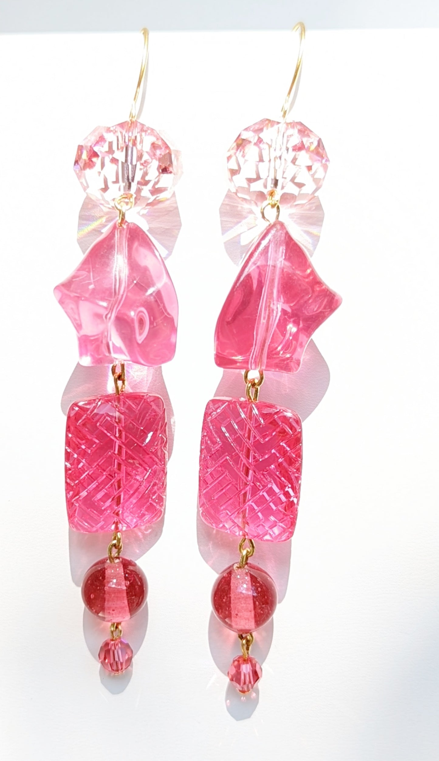 Raspberry Hot Pink Earrings Vintage Acrylic Swarovski Gay Isber Gift Bag USA-Gay Isber Designs