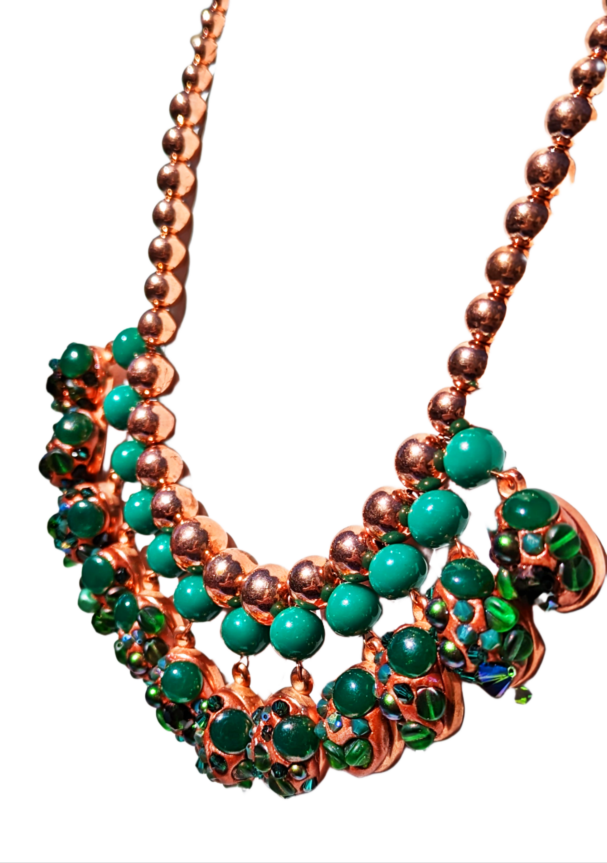 Vintage Copper + Green Beads Amazing Necklace Gay Isber one of a kind USA Made 1 of 1-Gay Isber Designs