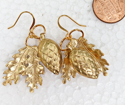 Pinecones and Oak Leaves Earrings Gay Isber Free Gift Bag Hug a Tree-Gay Isber Designs