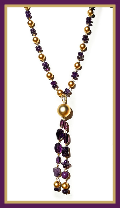 Purple + Gold Hand Linked Darling Necklace Gay Isber one of a kind USA-Gay Isber Designs