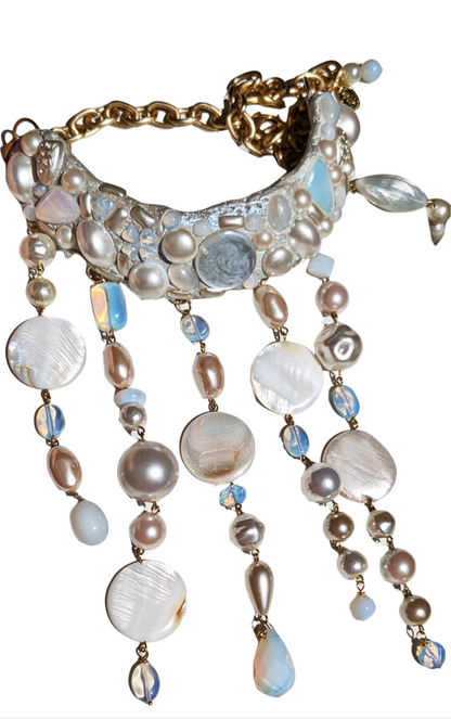 Vintage Pearls Opalite One of a Kind Bib Runway Necklace by Gay Isber-Gay Isber Designs