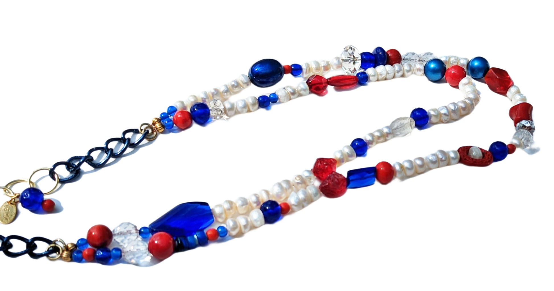 Election Collection Pearls 2 strands Red White Blue Statement Necklace 24 inches Gay Isber-Gay Isber Designs