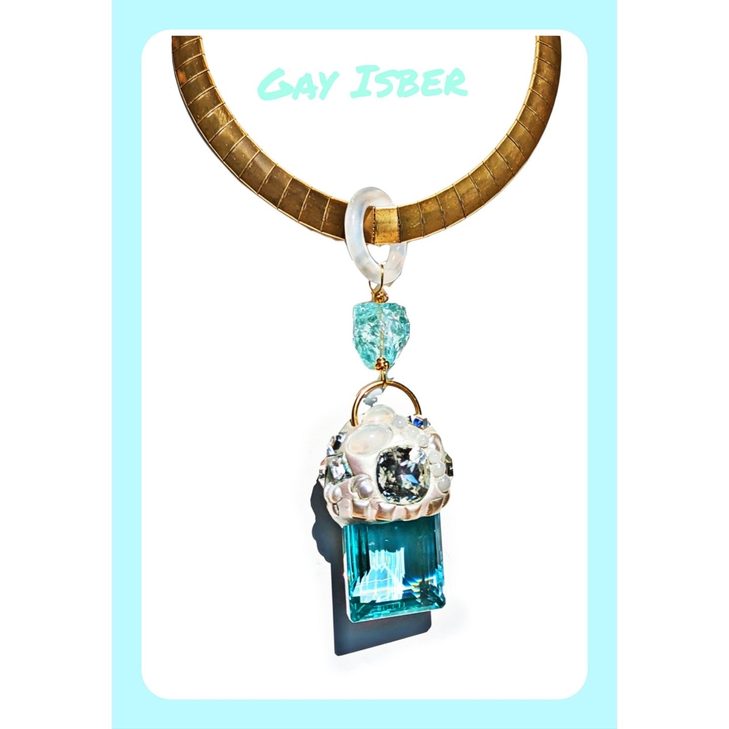 Jumbo Aqua Quartz emerald cut Pendant Collar Necklace Gay Isber One of one-Gay Isber Designs