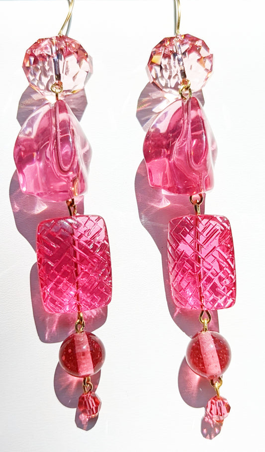 Raspberry Hot Pink Earrings Vintage Acrylic Swarovski Gay Isber Gift Bag USA-Gay Isber Designs