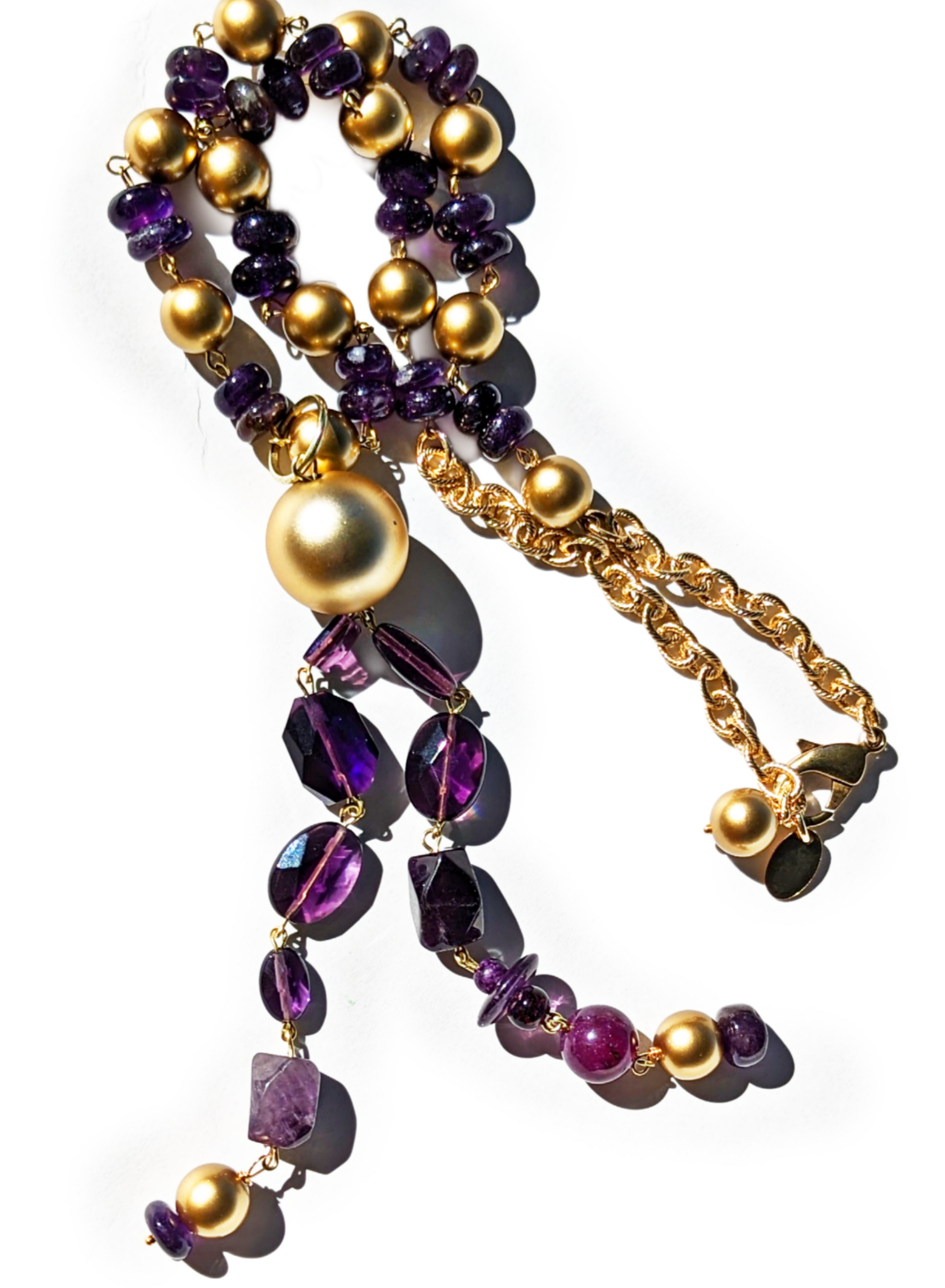 Purple + Gold Hand Linked Darling Necklace Gay Isber one of a kind USA-Gay Isber Designs