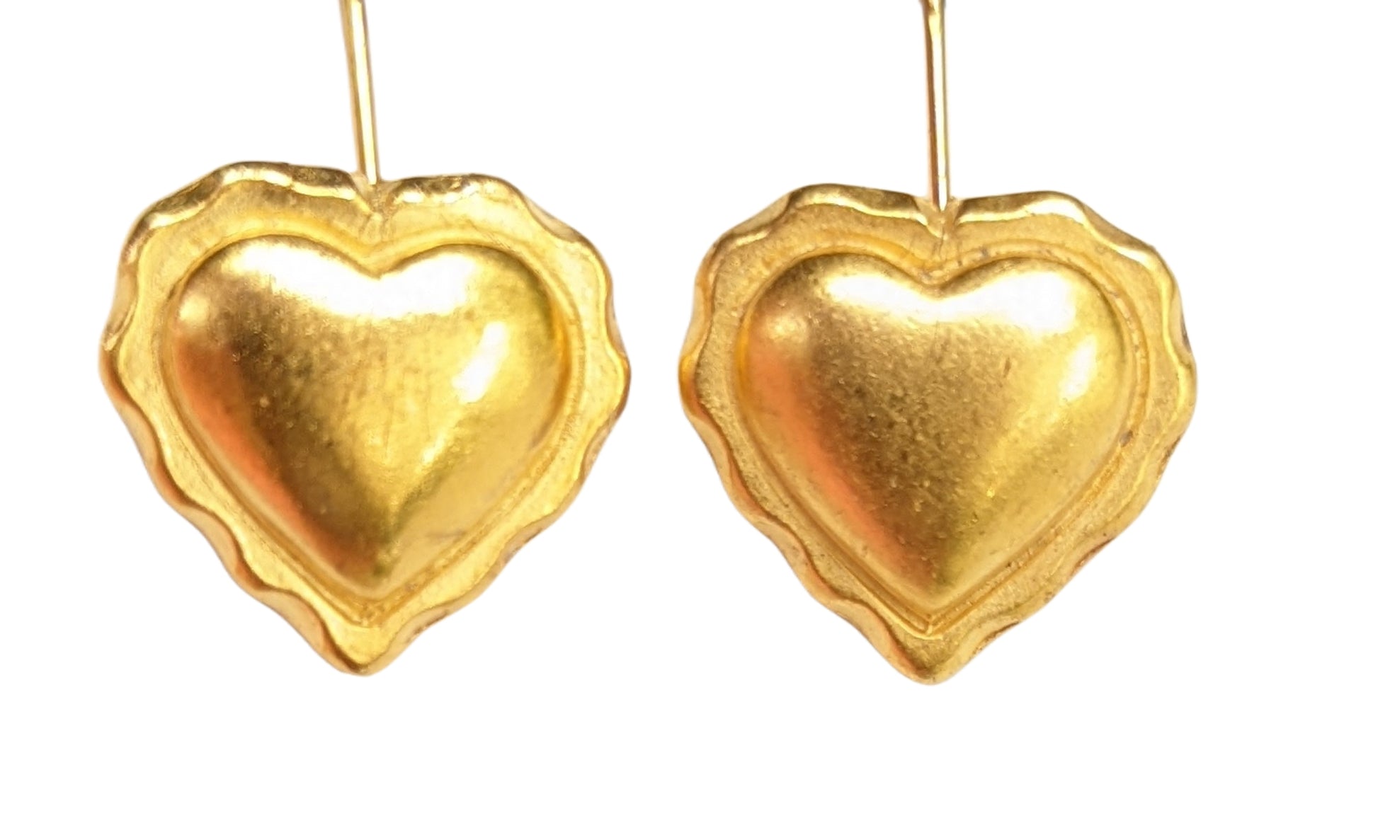 Brass Hearts Matte Gold Plated Hanging Hook Earrings USA Made Gay Isber Gift Bag-Gay Isber Designs