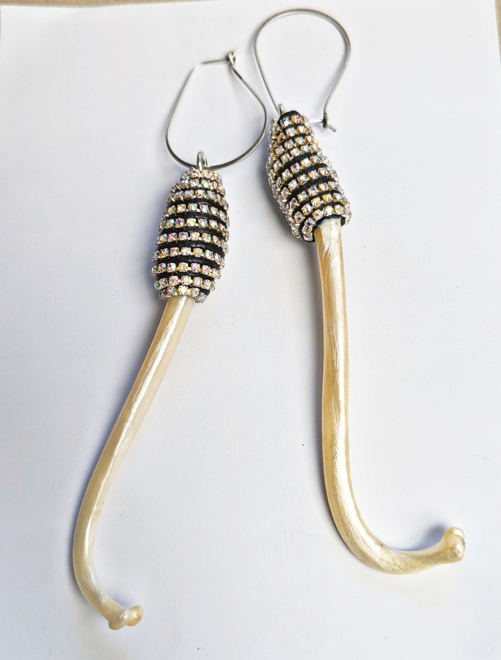 Raccoon Baculum (Natural Bone) Earrings AB Swarovski crystals Gay Isber gift bags 100% USA made-Gay Isber Designs