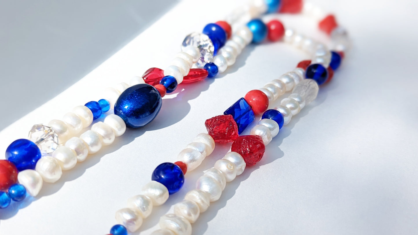 Election Collection Pearls 2 strands Red White Blue Statement Necklace 24 inches Gay Isber-Gay Isber Designs