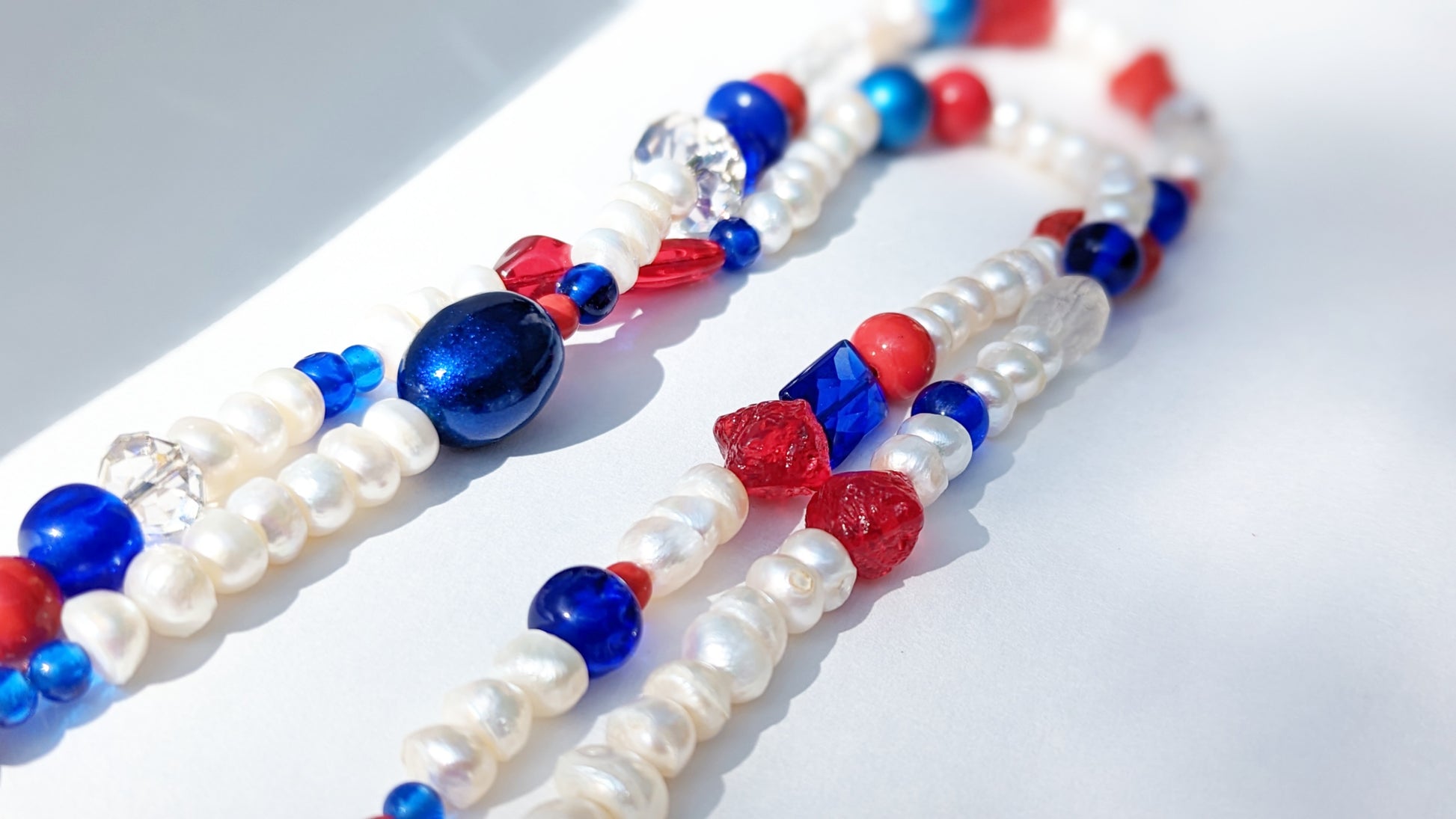 Election Collection Pearls 2 strands Red White Blue Statement Necklace 24 inches Gay Isber-Gay Isber Designs