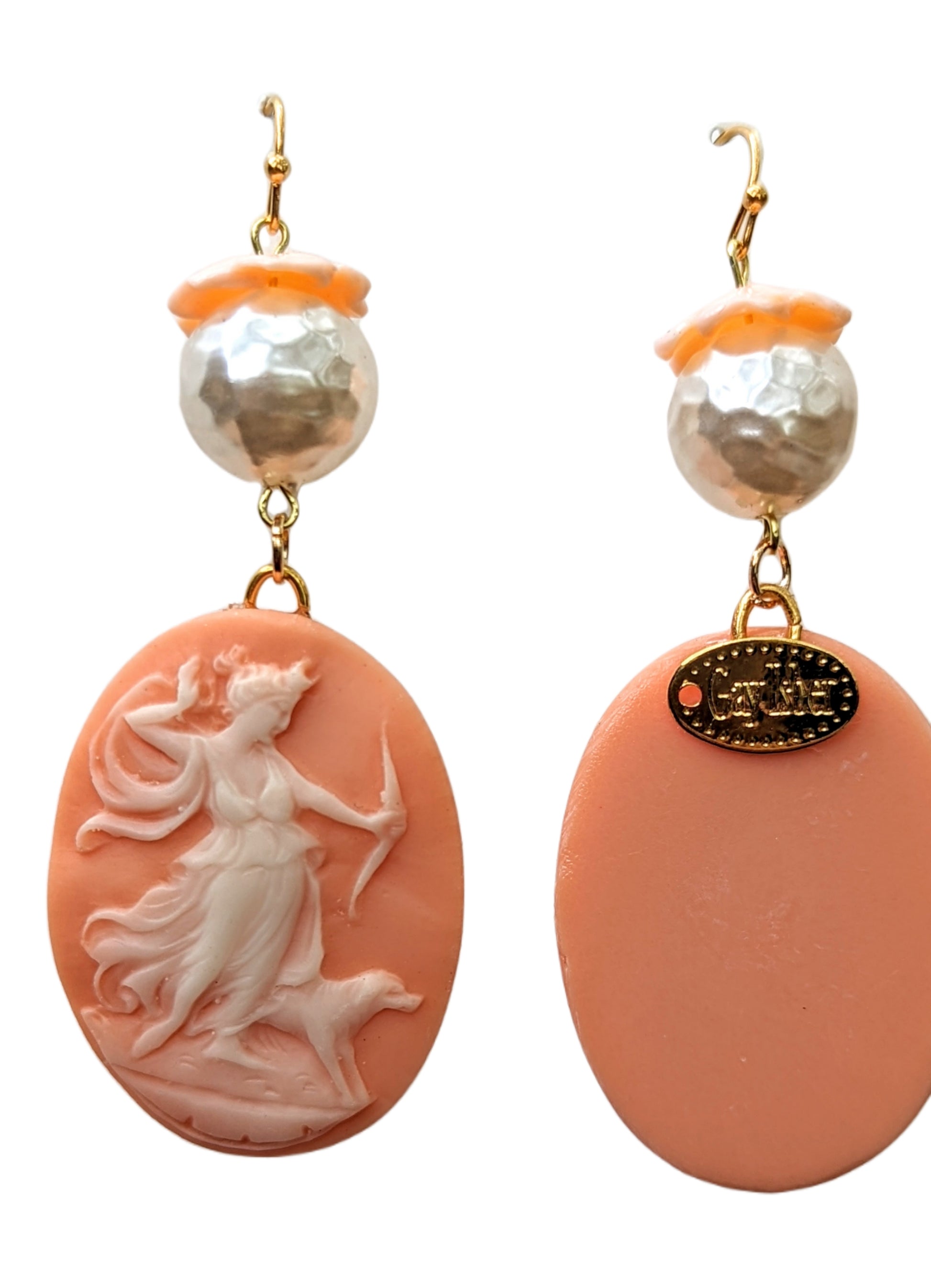 Vintage Diana Shell Pink Cameos Vintage Pearl Earrings Gay Isber Sisters Collection-Gay Isber Designs