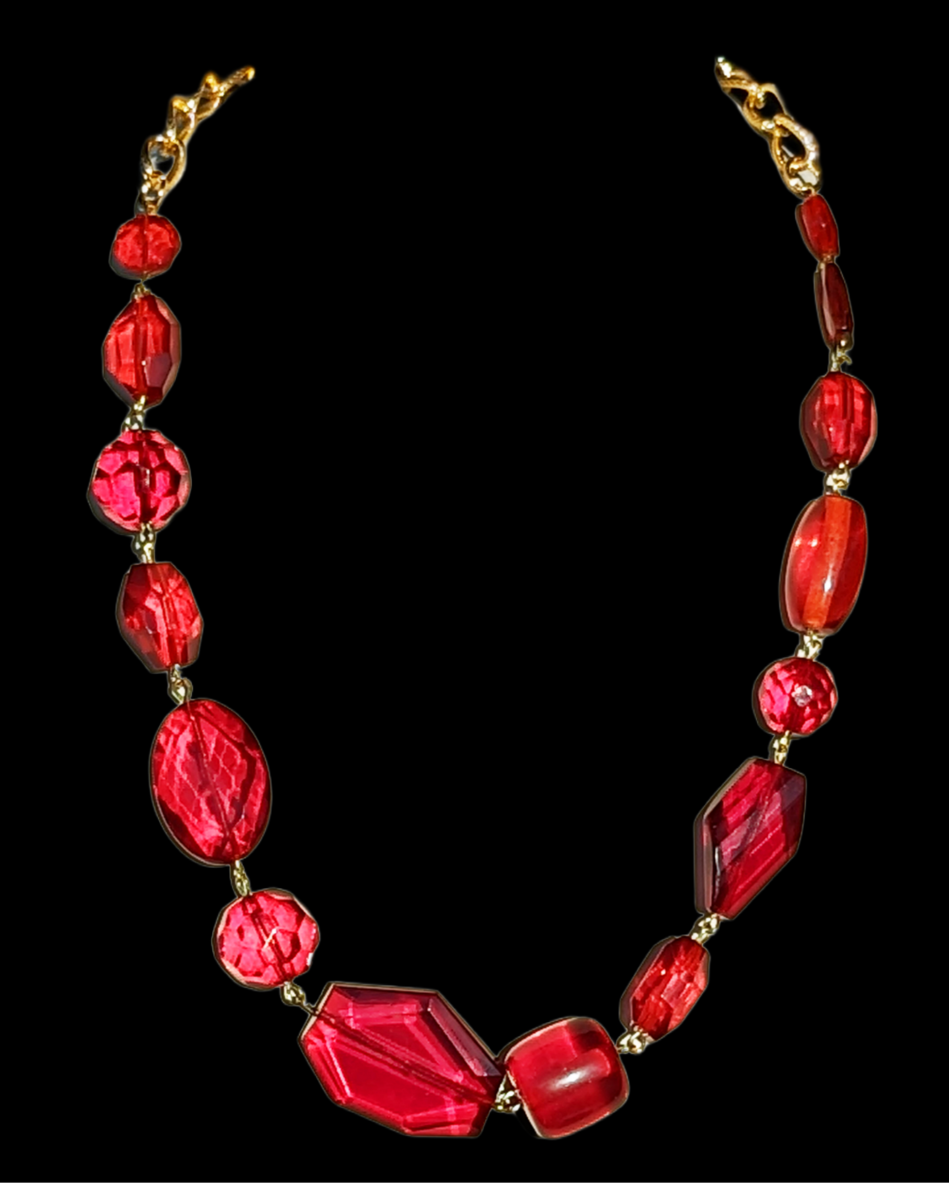 Ruby Red Glass Holiday Art Necklace Gay Isber USA 1 of 1-Gay Isber Designs