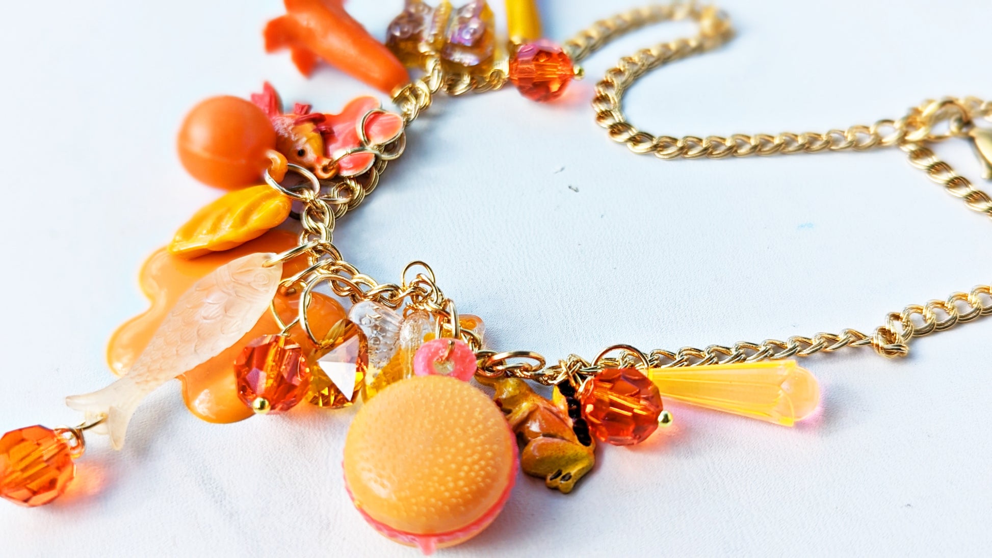 Sugar Baby Orange Vintage Fun Children's Charms 16 inch Necklace Gay Isber child size-Gay Isber Designs