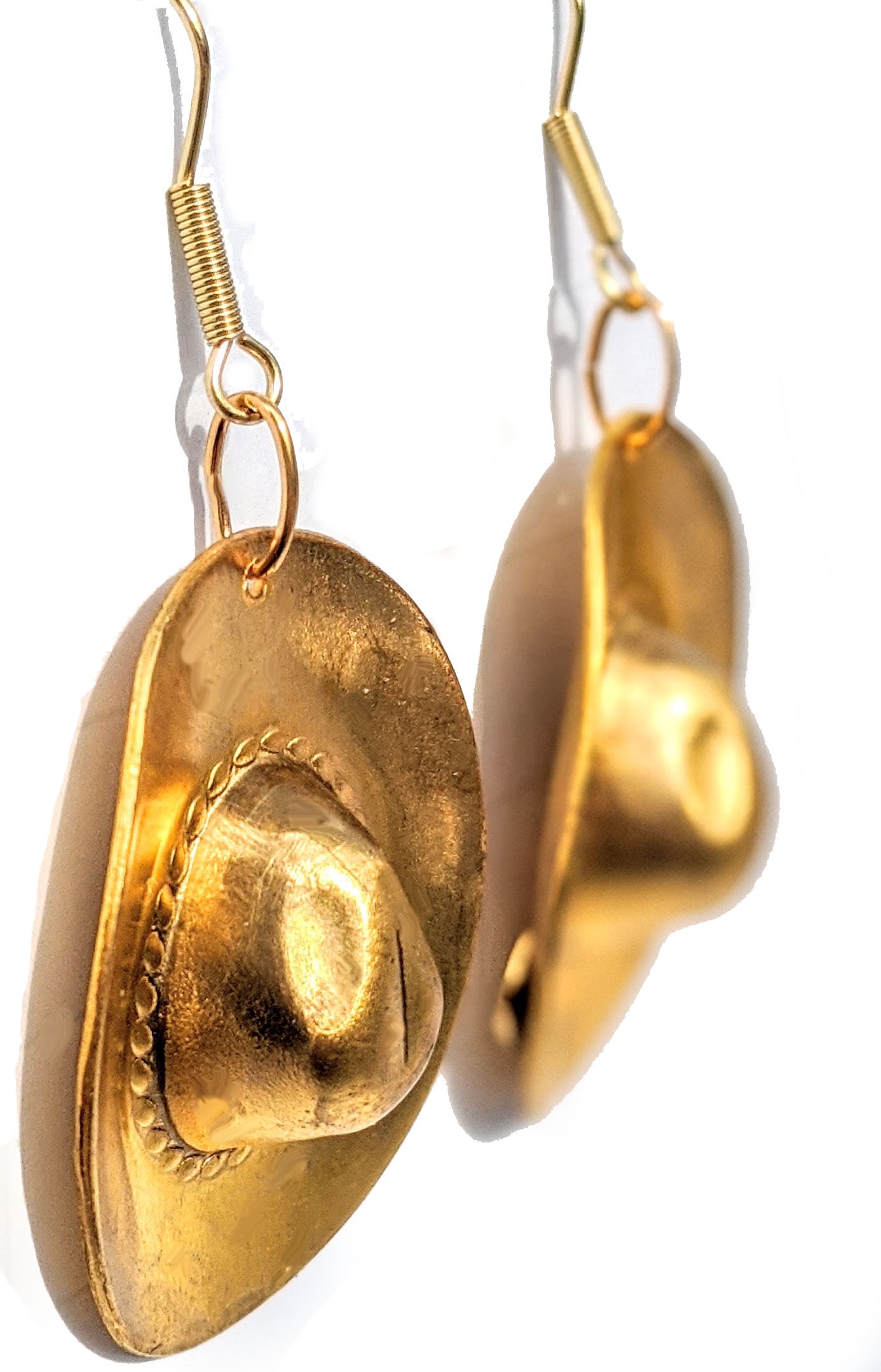 3d Brass Cowboy Hat Earrings Brass Gay Isber USA Made 100% Gift Bag-Gay Isber Designs