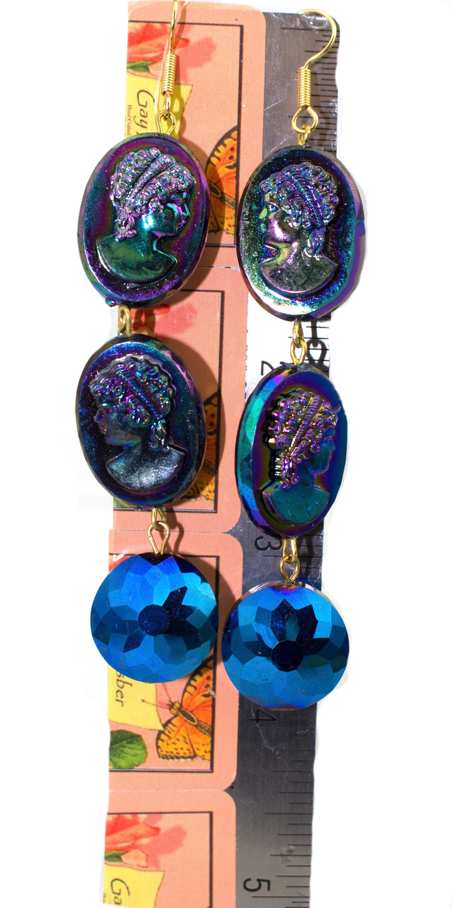 Blue Purple Acrylic Cameo Earrings Gay Isber Sister Collection one of a kind-Gay Isber Designs