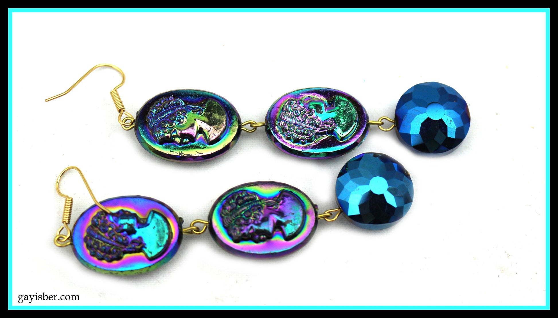 Blue Purple Acrylic Cameo Earrings Gay Isber Sister Collection one of a kind-Gay Isber Designs