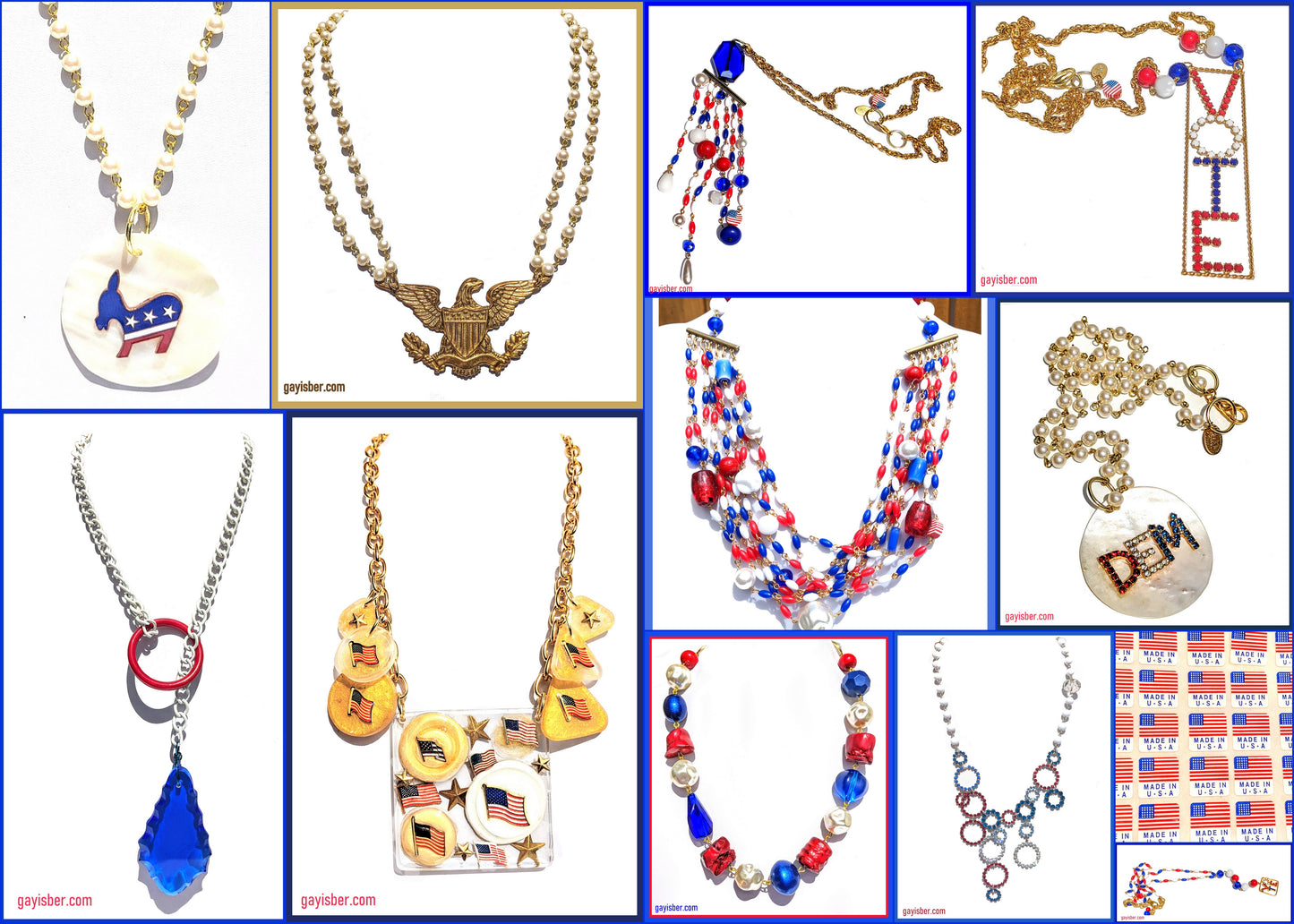 Election Collection Red White Blue Statement Necklace 23 inches Gay Isber-Gay Isber Designs