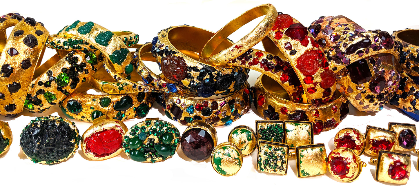 Swarovskis + Vintage + Gold Bangle Bracelets Each Many Colors: Purple, Red, Blue, Green, Pearl, Multi Unique Gay Isber-Gay Isber Designs