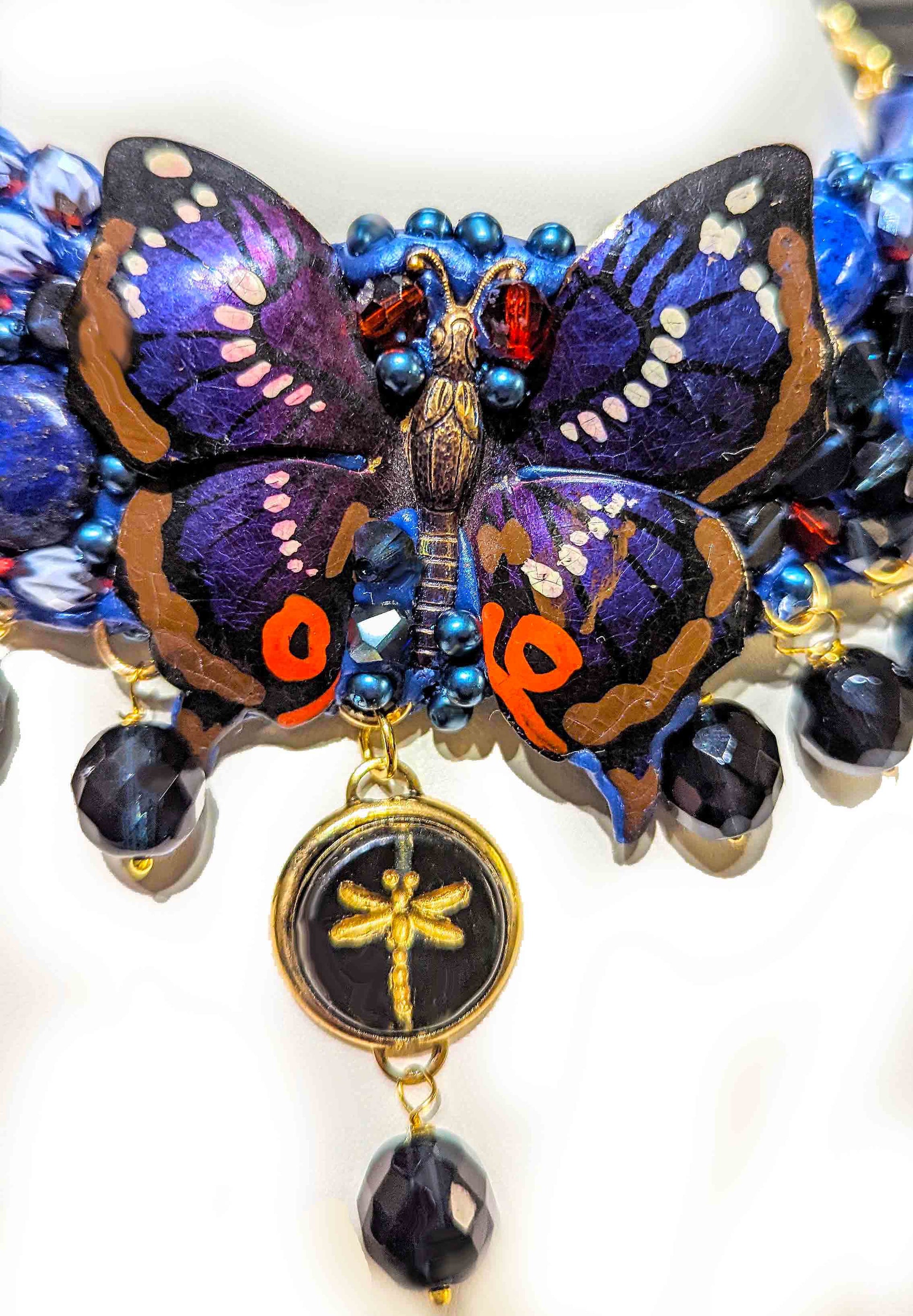 Montana Blue Butterfly Dragonfly Statement Art Collar Necklace Gay Isber USA 1 of 1-Gay Isber Designs