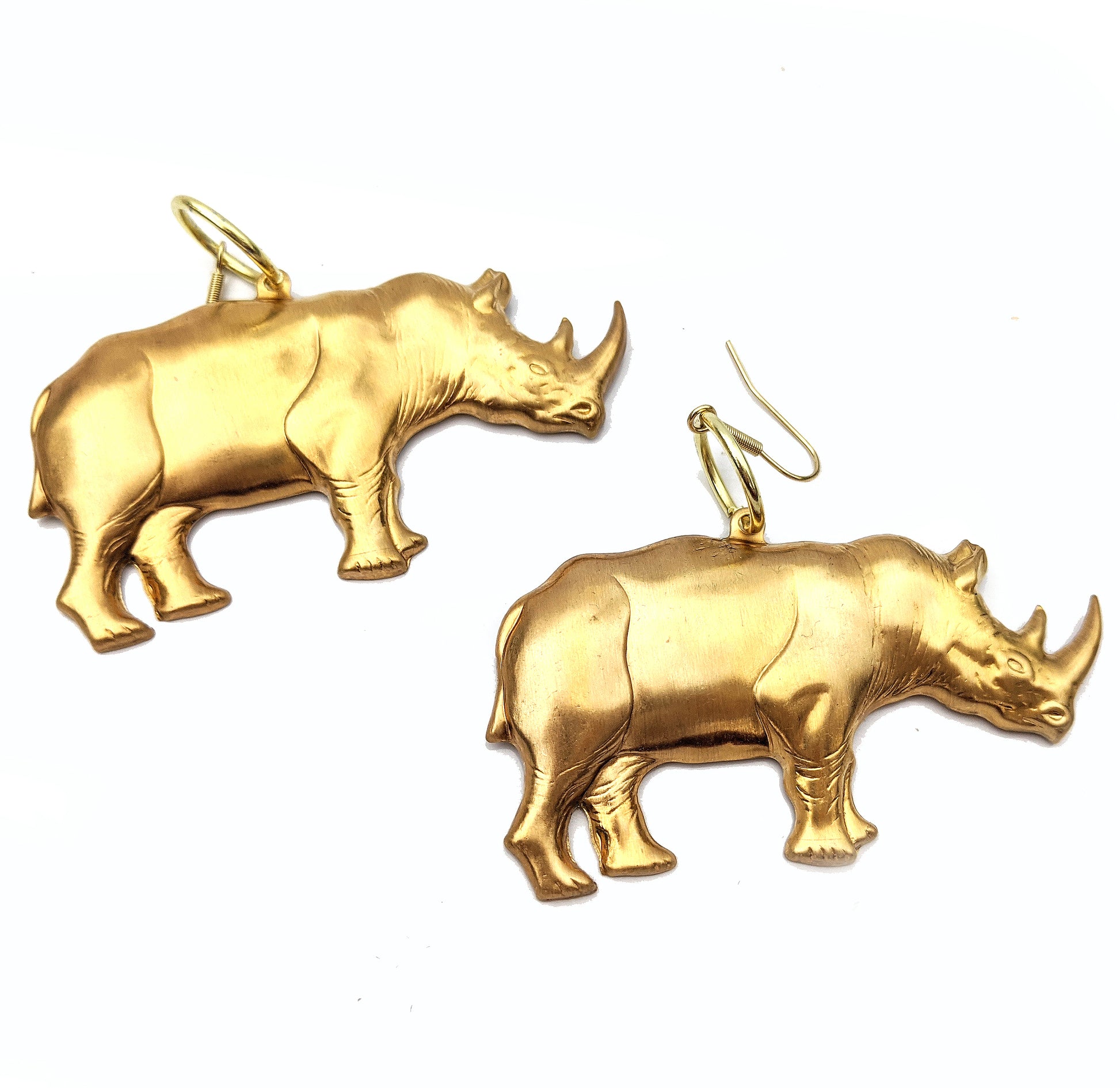 XL Gold-plated Rhino Brass Earrings USA made Gay Isber Gift Bag-Gay Isber Designs