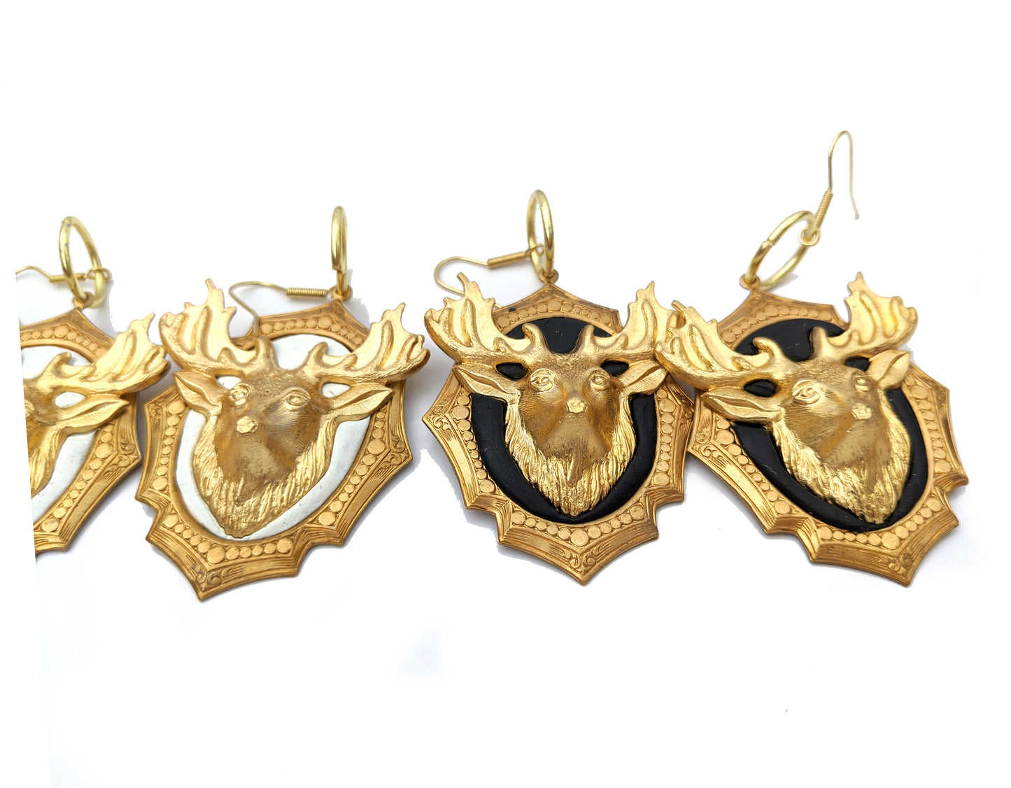 3D Deer or Elk on a Brass Frame Earrings Gay Isber Gift Bagged USA Brass XL Women-Gay Isber Designs