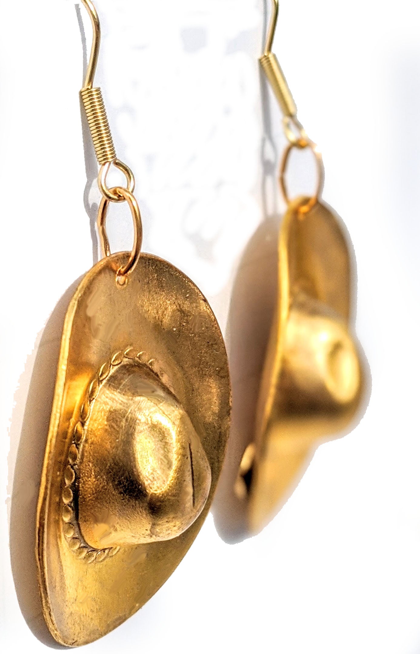 3d Brass Cowboy Hat Earrings Brass Gay Isber USA Made 100% Gift Bag-Gay Isber Designs