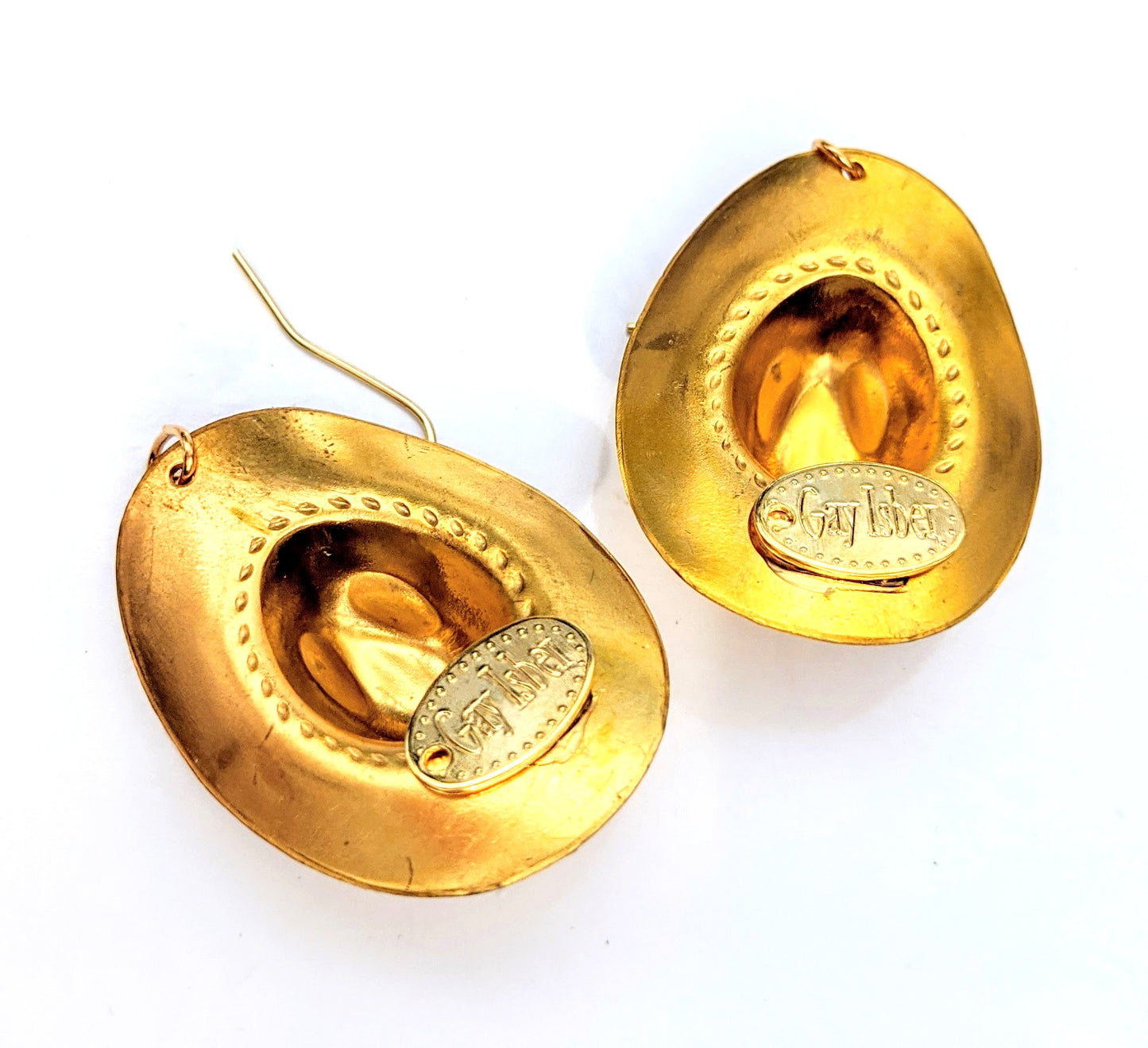 3d Brass Cowboy Hat Earrings Brass Gay Isber USA Made 100% Gift Bag-Gay Isber Designs