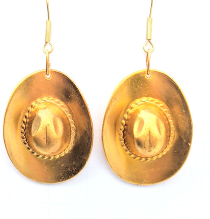 3d Brass Cowboy Hat Earrings Brass Gay Isber USA Made 100% Gift Bag-Gay Isber Designs