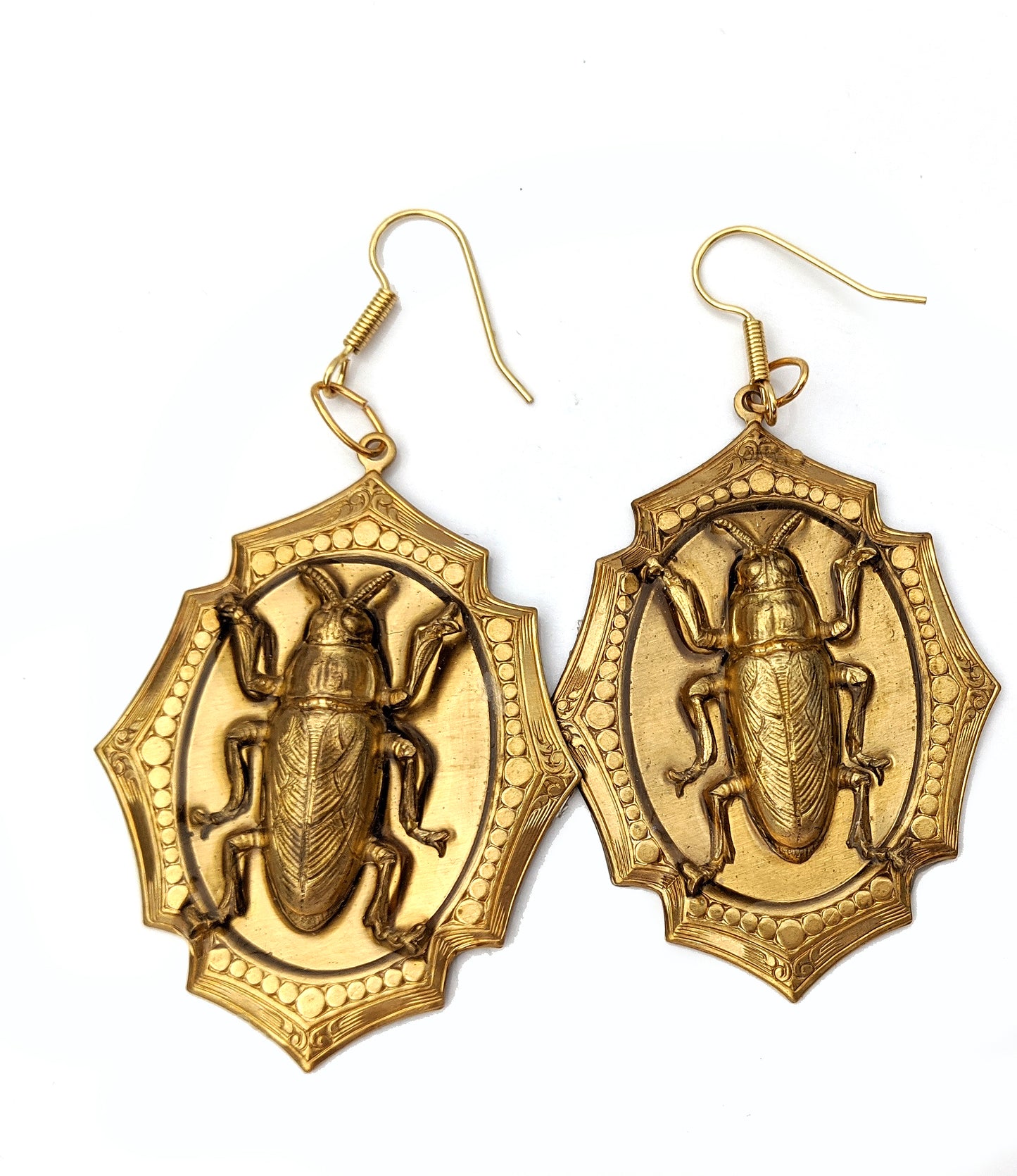 Framed Brass Beetle Earrings Gay Isber Gift Bag 100% USA-Gay Isber Designs