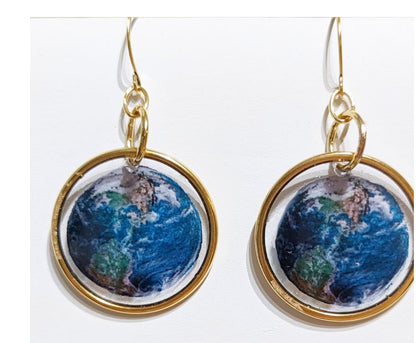 Earth Earrings Transparent Unisex Hand Made USA Gay Isber Gold plated Hooks-Gay Isber Designs