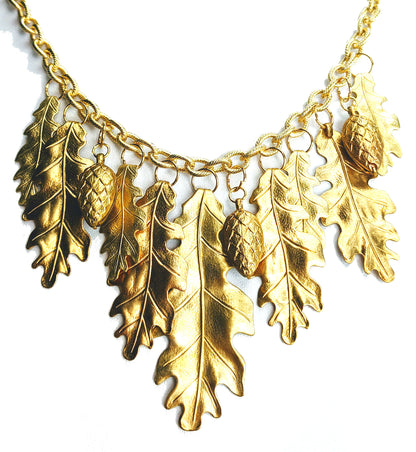 Leaves & Pinecones Brass Necklace 100% USA Gay Isber Gift Box FREE matching earring-Gay Isber Designs