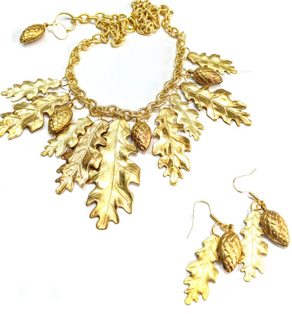 Leaves & Pinecones Brass Necklace 100% USA Gay Isber Gift Box FREE matching earring-Gay Isber Designs