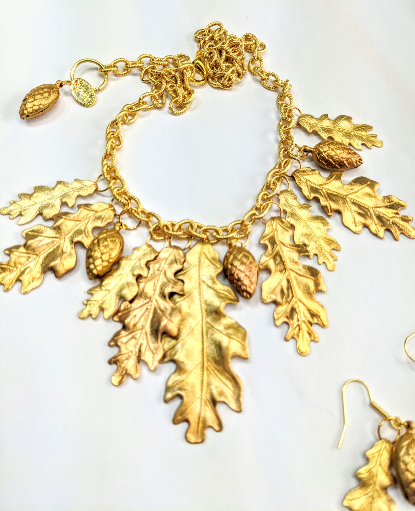 Leaves & Pinecones Brass Necklace 100% USA Gay Isber Gift Box FREE matching earring-Gay Isber Designs