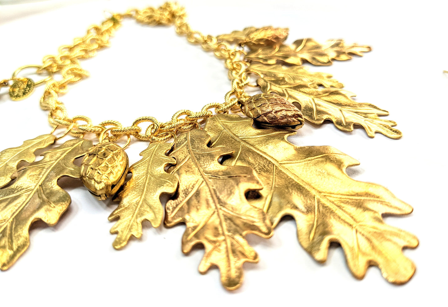 Leaves & Pinecones Brass Necklace 100% USA Gay Isber Gift Box FREE matching earring-Gay Isber Designs