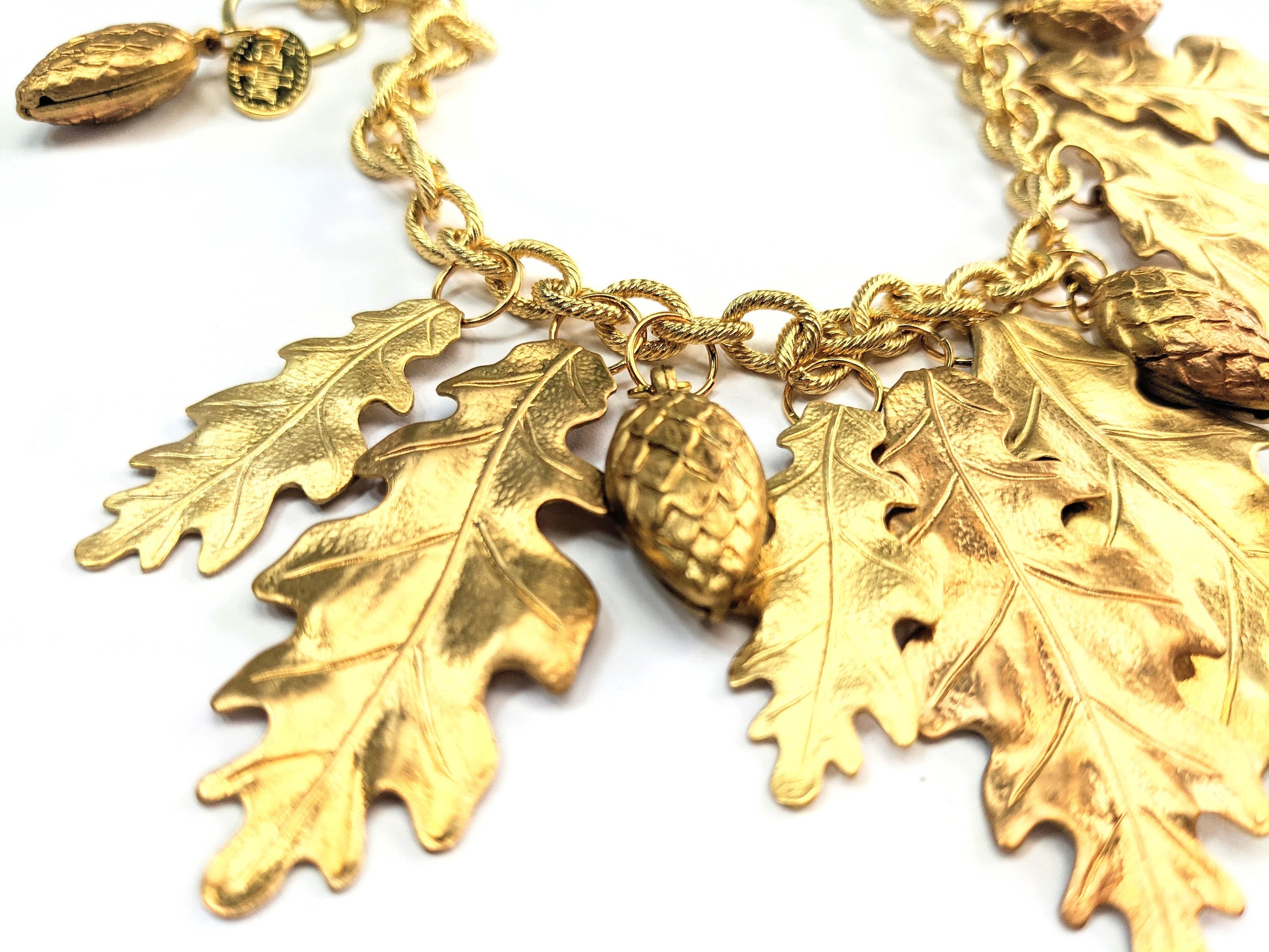 Leaves & Pinecones Brass Necklace 100% USA Gay Isber Gift Box FREE matching earring-Gay Isber Designs