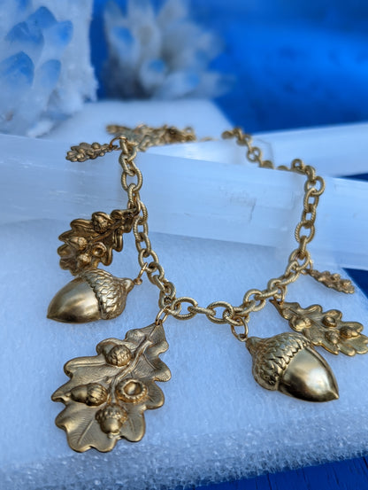 Tree Necklace with Brass Acorns Leaves Gay Isber USA Made 100% adjustable-Gay Isber Designs